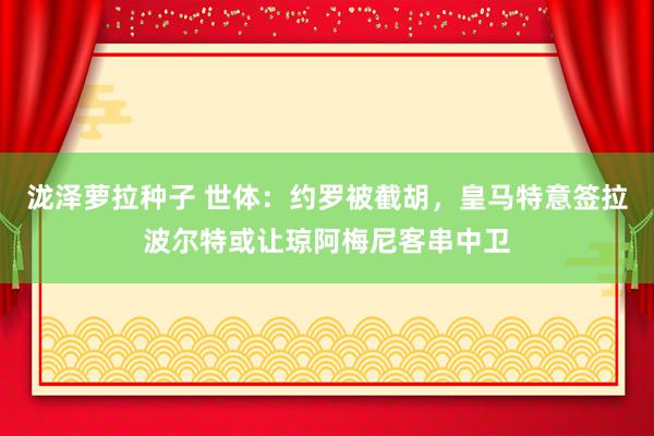 泷泽萝拉种子 世体：约罗被截胡，皇马特意签拉波尔特或让琼阿梅尼客串中卫