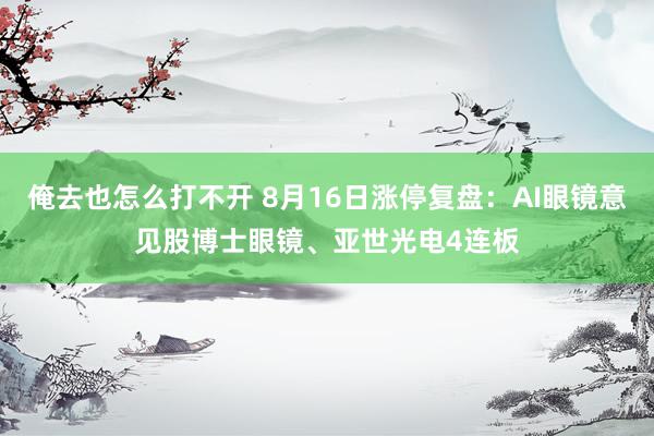 俺去也怎么打不开 8月16日涨停复盘：AI眼镜意见股博士眼镜、亚世光电4连板